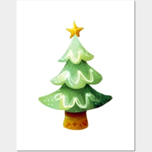 Bright green Christmas tree watercolor Posters and Art